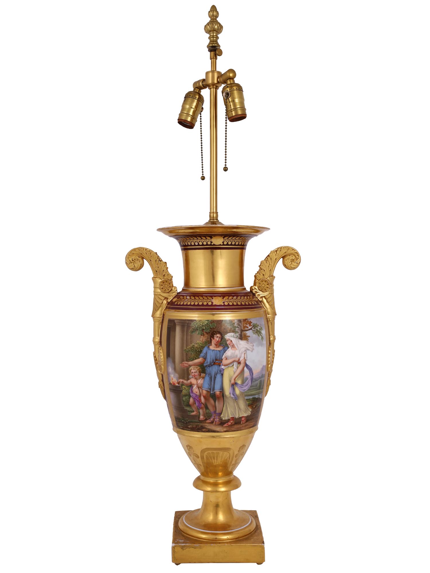 FRENCH NEO CLASSICAL GILT PORCELAIN VASE LAMP PIC-0